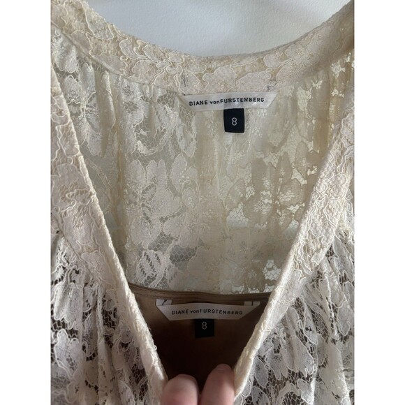 Diane von Furstenberg DVF Lace And Silk Two Piece Shirt Blouse Top Sz 8 Neutral - Picture 3 of 7